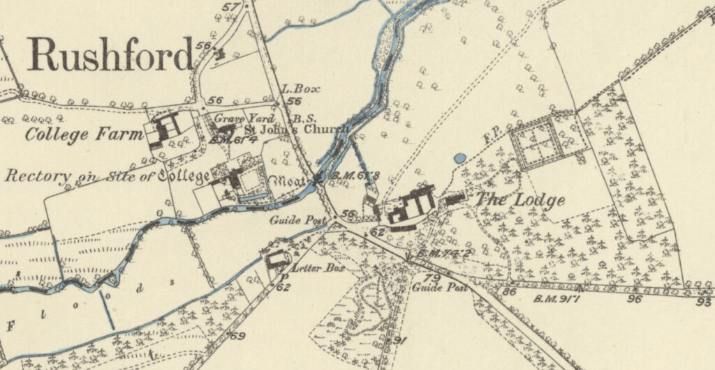 1883 OS map showing Rushford Hall